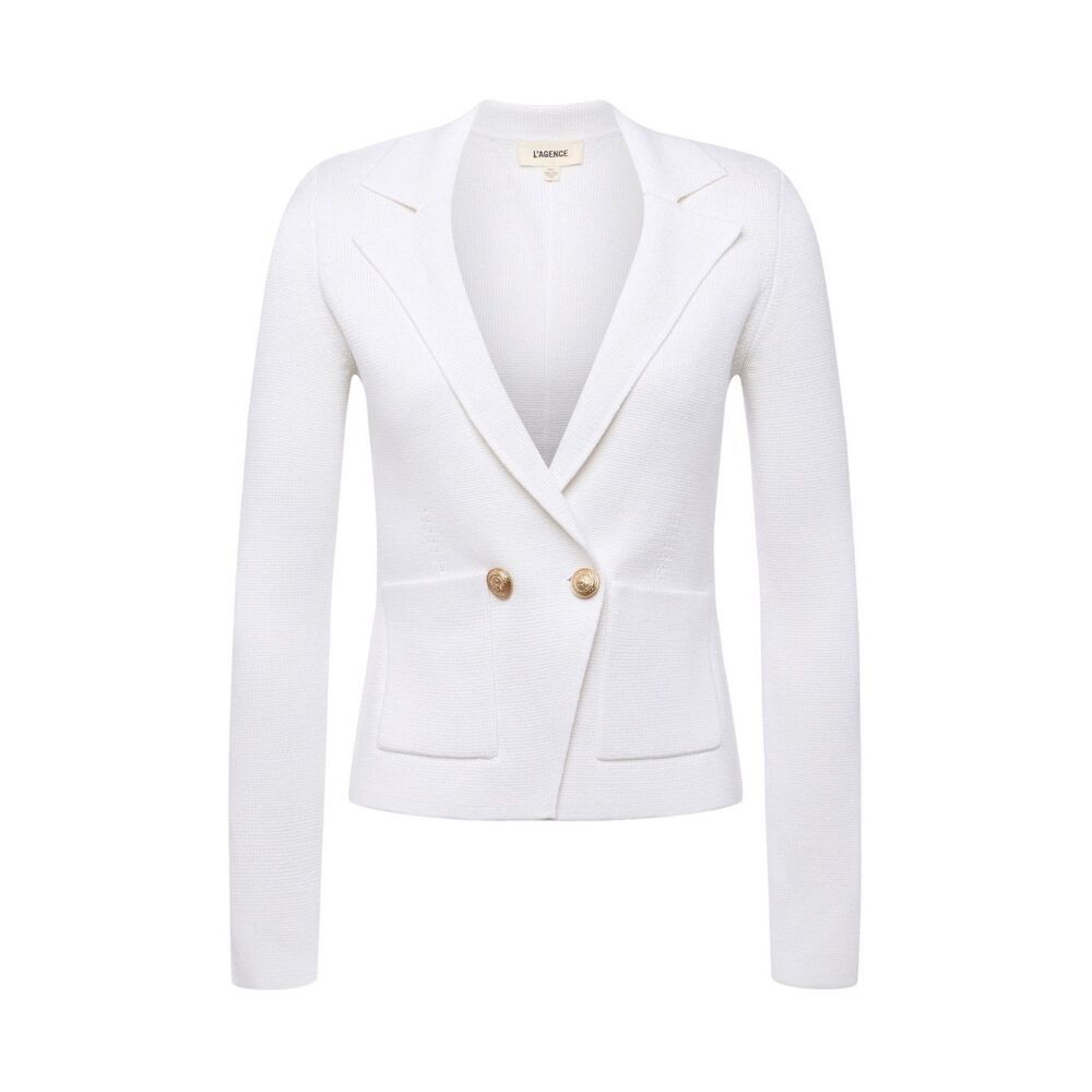 L'AGENCE Women's White Cotton Acrylic Blend Sofia Knit Blazer Large NWOT